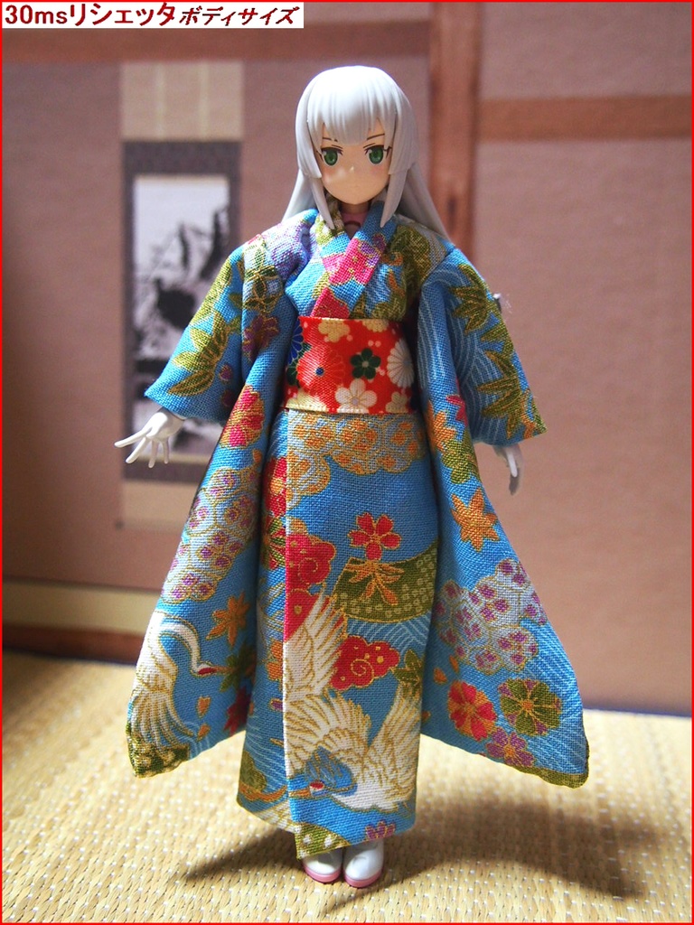 振袖着物 鶴水色 布服 メガミデバイス フレームアームズ ガール FA:G 30ms 武装神姫 ブロッカーズFIORE プリムラ 浴衣