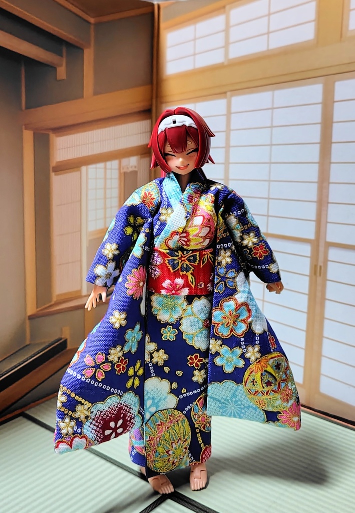 振袖着物 鞠柄青 布服 メガミデバイス フレームアームズ ガール FA:G 30ms 武装神姫 ブロッカーズFIORE プリムラ 浴衣