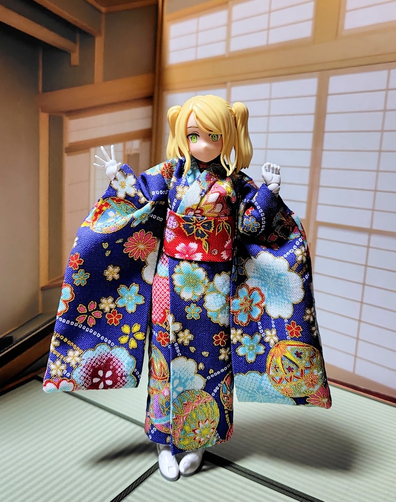 振袖着物 鞠柄青 布服 メガミデバイス フレームアームズ ガール FA:G 30ms 武装神姫 ブロッカーズFIORE プリムラ 浴衣