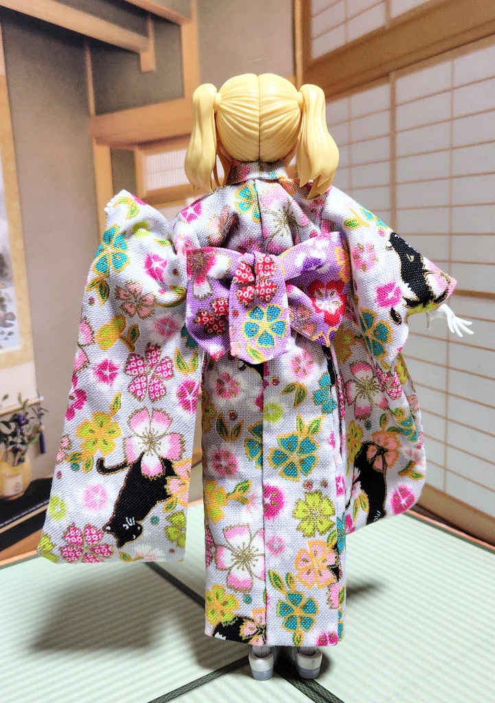 振袖着物 猫柄グレー 布服 メガミデバイス フレームアームズ ガール FA:G 30ms 武装神姫 ブロッカーズFIORE 浴衣