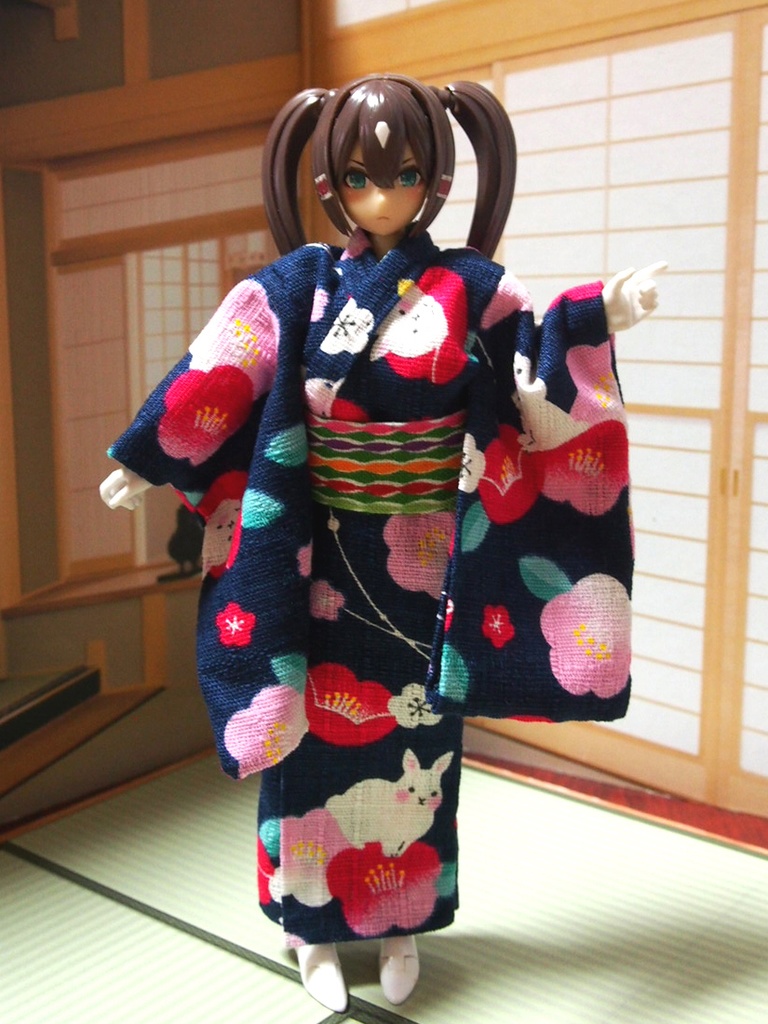 小紋着物 兎紺 布服 メガミデバイス フレームアームズ ガール FA:G 30ms 武装神姫 ブロッカーズFIORE 浴衣