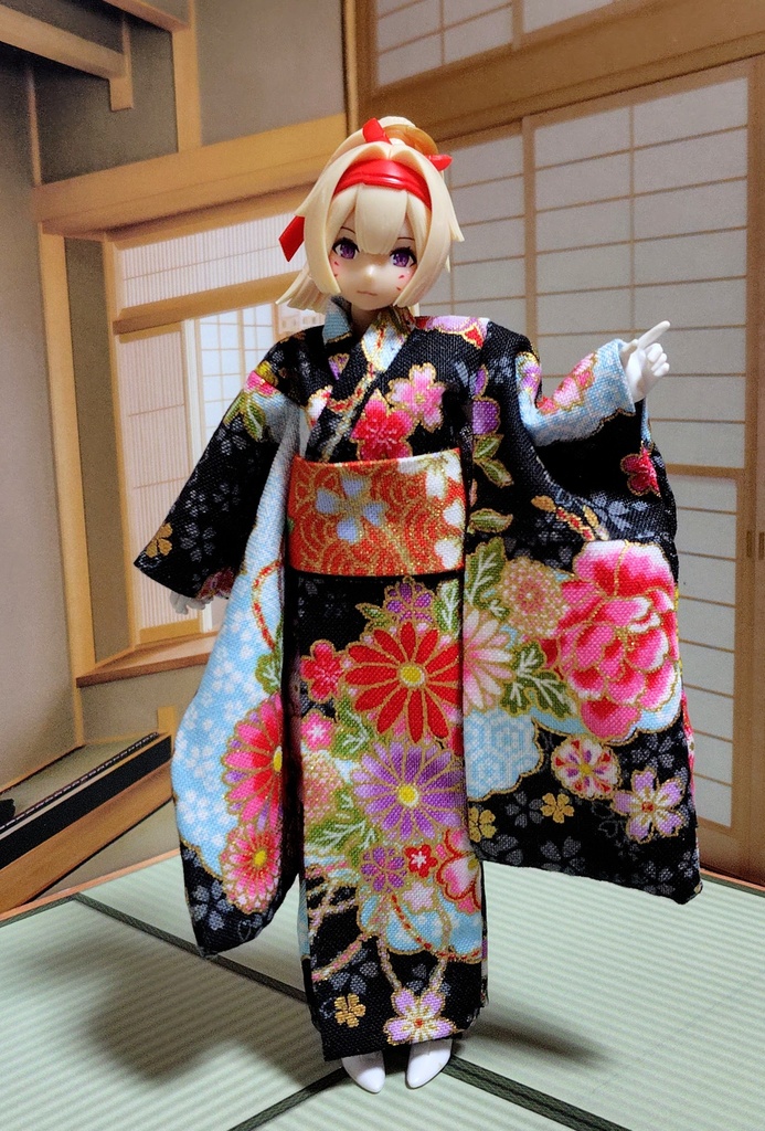 振袖着物 黒 布服 メガミデバイス フレームアームズ ガール FA:G 30ms 武装神姫 ブロッカーズFIORE 浴衣