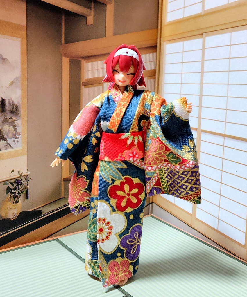 小紋着物 緑 布服 メガミデバイス フレームアームズ ガール FA:G 30ms 武装神姫 ブロッカーズFIORE 浴衣