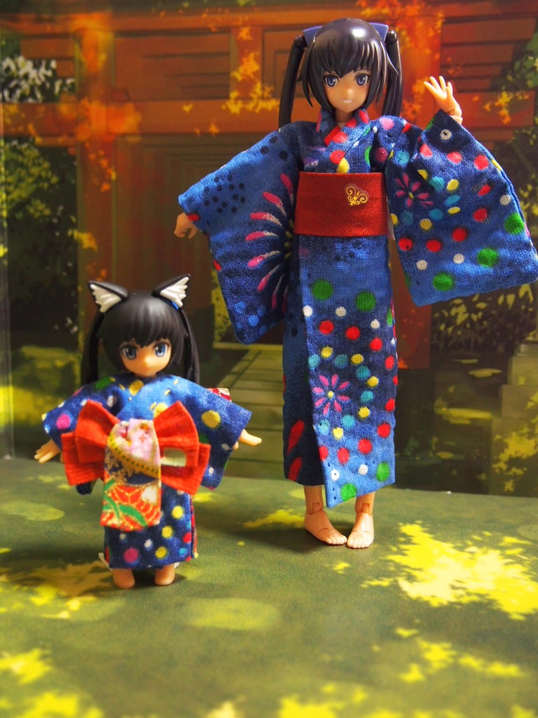 和風ドレスSサイズ 花火柄青 デスクトップ アーミー DESKTOP ARMY DTA ガシャポンクエスト 布服 浴衣 着物