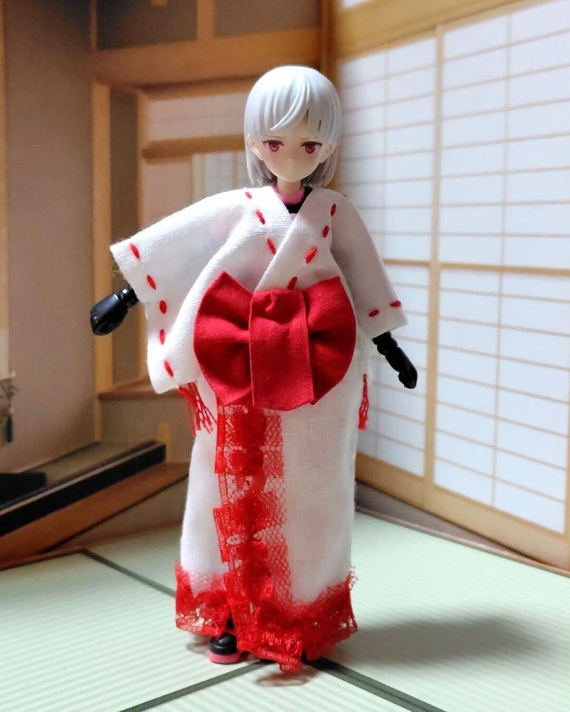 和風ドレスMサイズ 巫女風  武装神姫small 30MS ララネル メガミデバイス ぷにモフ 布服  浴衣 着物