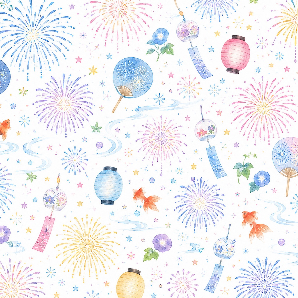 夏のデジタルペーパー素材集|海&花火デザイン 2種類セット【商用利用OK】
