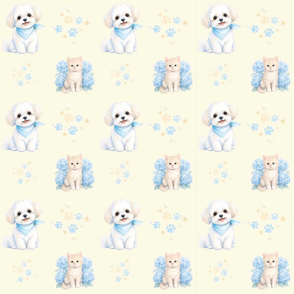 パステル調のかわいいイヌネコデジタルペーパー