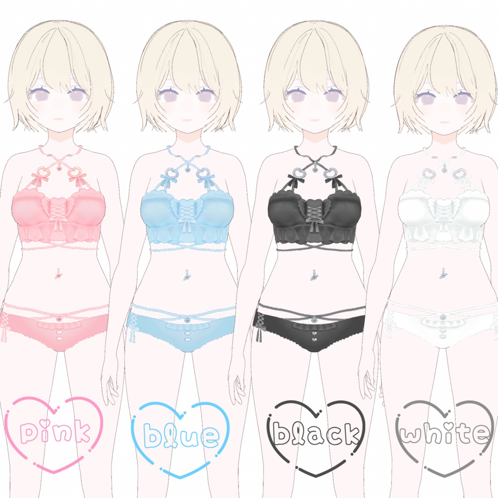 【VRoidテクスチャ】ハートリボン水着4色セット【VRoid texture】