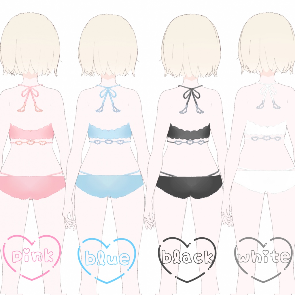 【VRoidテクスチャ】ハートリボン水着4色セット【VRoid texture】