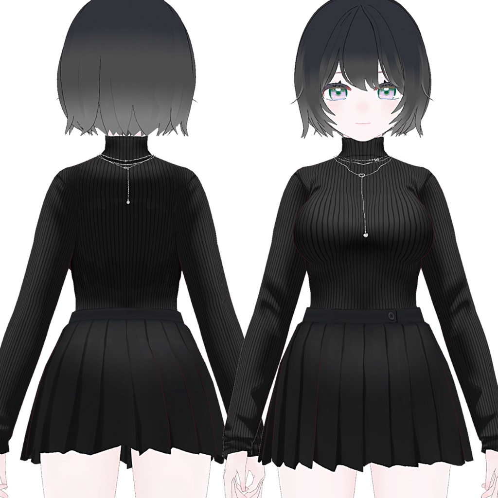 【VRoid】シンプルリブニット×プリーツミニ