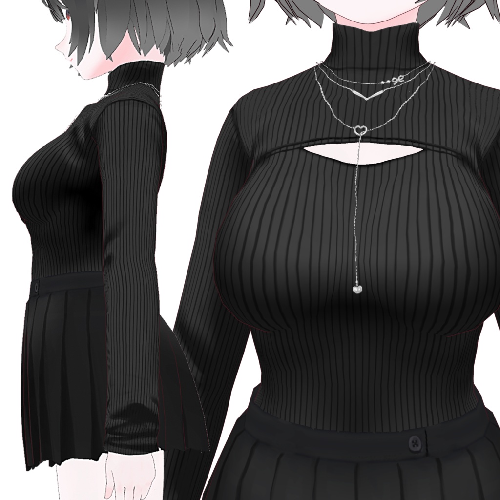 【VRoid】シンプルリブニット×プリーツミニ