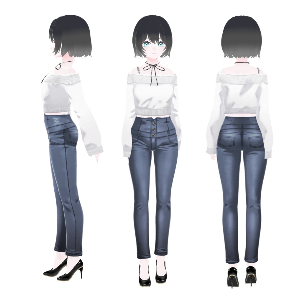 【VRoid】オフショルニット×コルセットスキニー