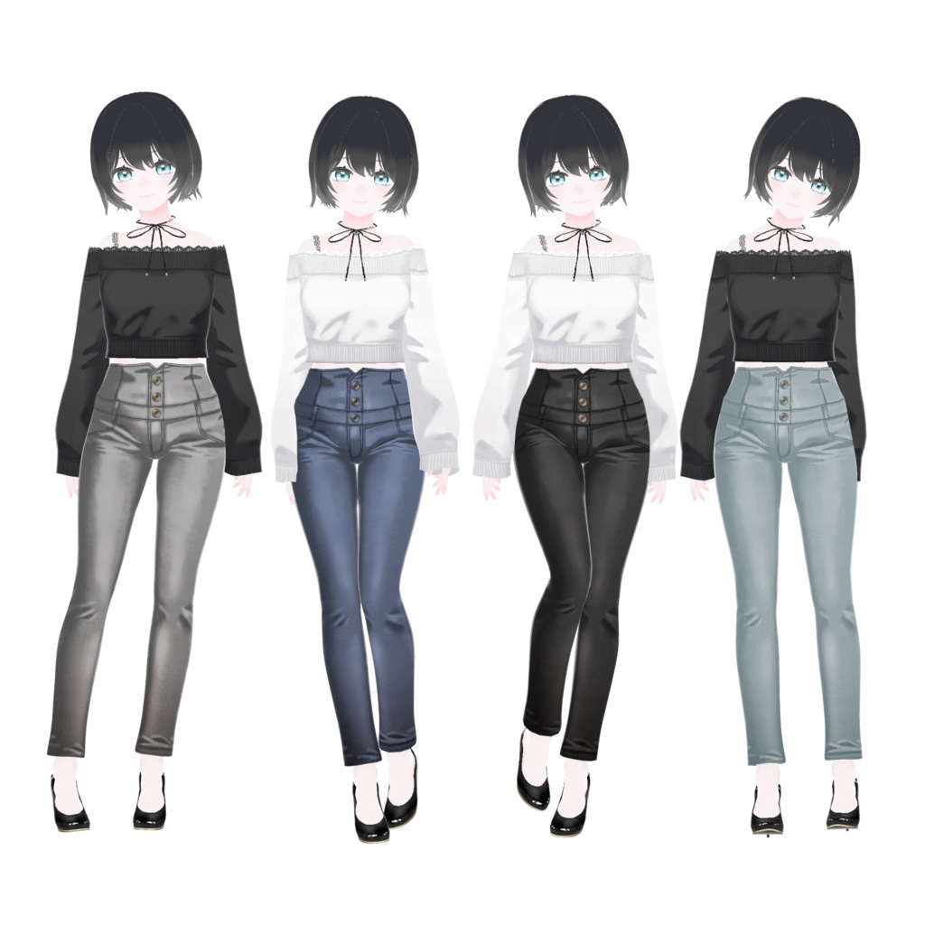 【VRoid】オフショルニット×コルセットスキニー