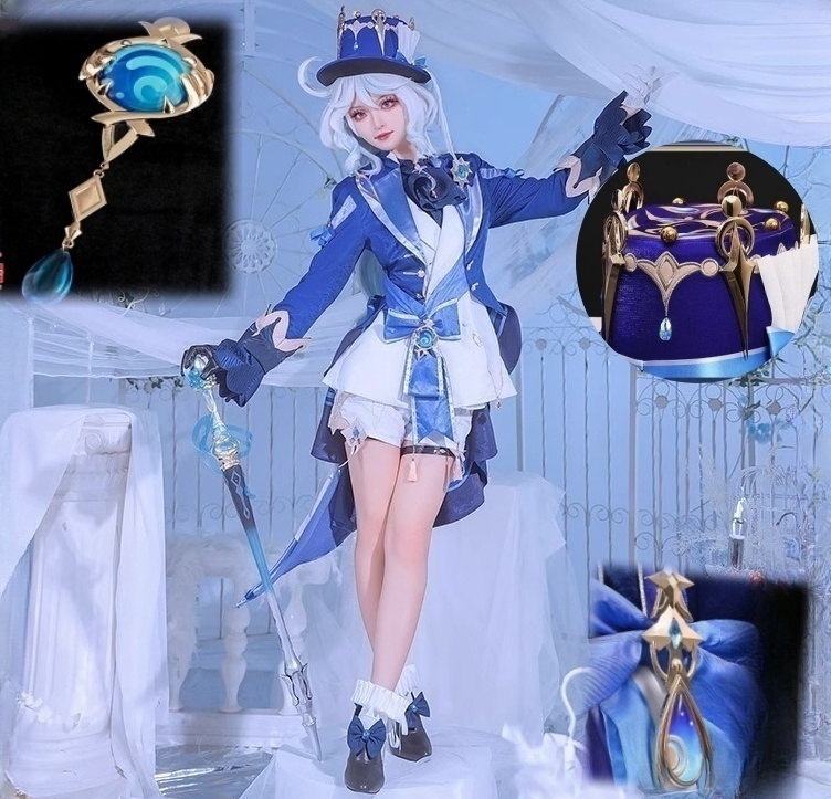 Monenjoy 原神 フォンテーヌ 頌歌者座 フリーナ コスプレ衣装 不休のソリスト 金属製神の目 初期衣装ー伶優の戴冠式 コスチューム 帽子付