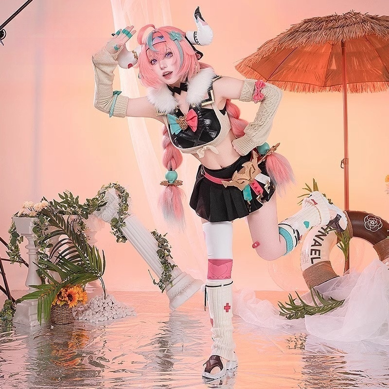 Monenjoy 原神 ヴァレサ　コスプレ衣装　髪飾り＋耳飾り付き　コスチューム　ニットアームガード　マスク＋角＋尻尾付　腿カバー付　アクセサリー　豪華衣装　イベント　仮装