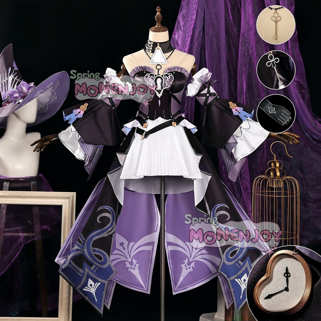 Monenjoy 崩壊スターレイル マダムヘルタ コスプレ衣装 洋服 ワンピース 3d樹脂製アクセサリー コスチュームGS1204