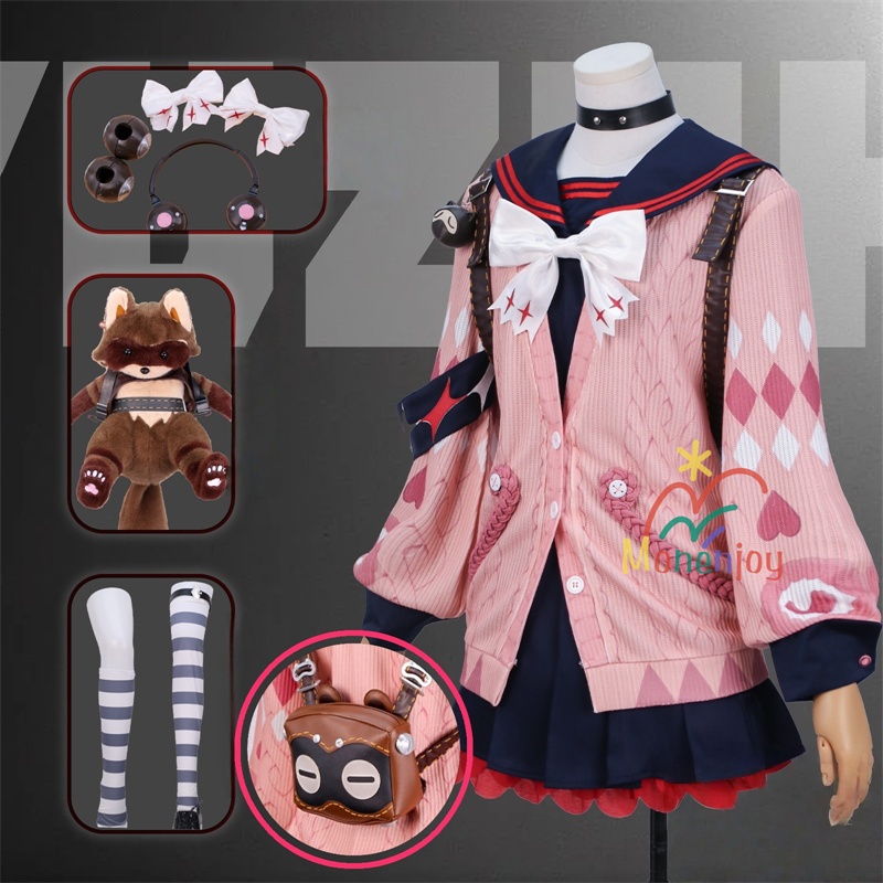 Monenjoy 　ゼンレスゾーンゼロ　浮波柚葉　コスプレ衣装 怪啖屋 セーラー服　鞄付＋髪飾りセット　Ukinami Yuzuha　　ミニスカート　狸の尻尾  かまちー追加　イベント　おもちゃ　狸ぬいぐるみ別途追加可能