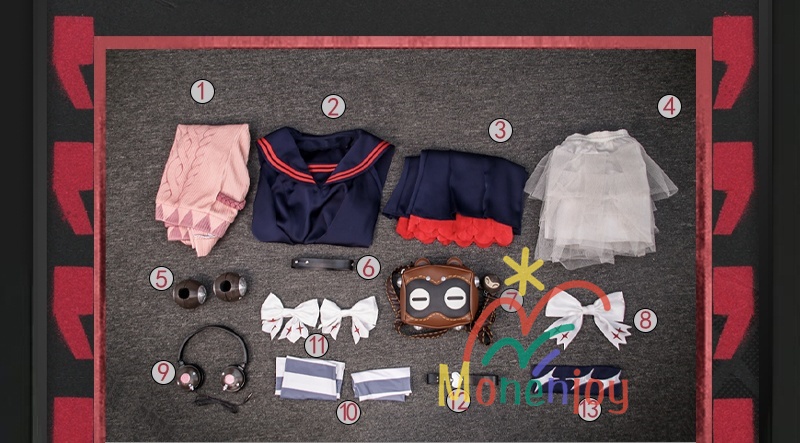 Monenjoy ゼンレスゾーンゼロ 浮波柚葉 コスプレ衣装 怪啖屋 セーラー服 鞄付+髪飾りセット Ukinami Yuzuha ミニスカート 狸の尻尾 かまちー追加 イベント おもちゃ 狸ぬいぐるみ別途追加可能