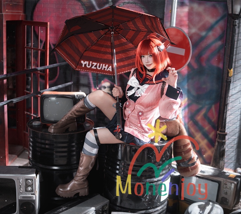 Monenjoy ゼンレスゾーンゼロ 浮波柚葉 コスプレ衣装 怪啖屋 セーラー服 鞄付+髪飾りセット Ukinami Yuzuha ミニスカート 狸の尻尾 かまちー追加 イベント おもちゃ 狸ぬいぐるみ別途追加可能