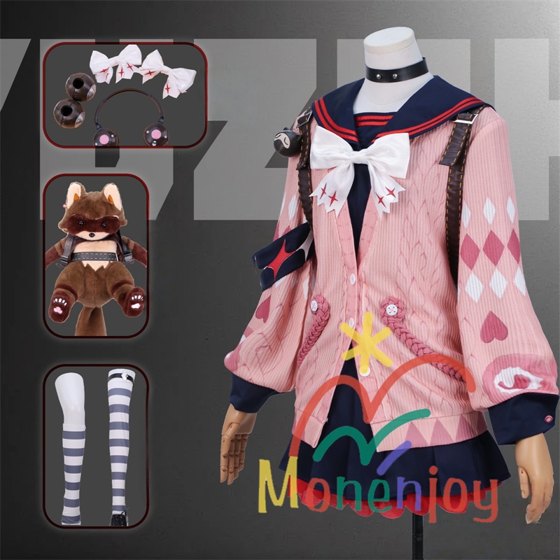 Monenjoy ゼンレスゾーンゼロ 浮波柚葉 コスプレ衣装 怪啖屋 セーラー服 鞄付+髪飾りセット Ukinami Yuzuha ミニスカート 狸の尻尾 かまちー追加 イベント おもちゃ 狸ぬいぐるみ別途追加可能