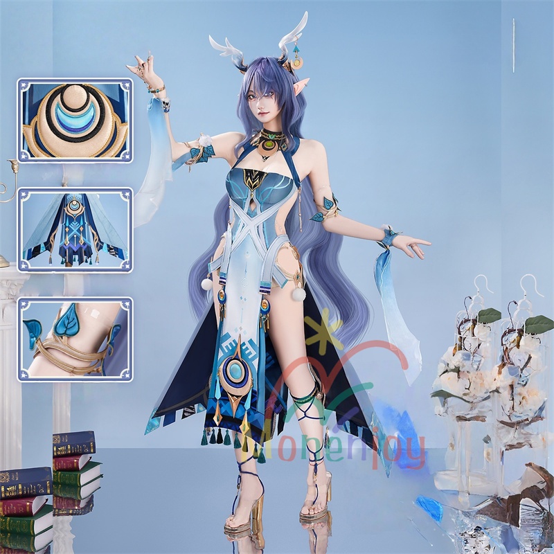 Monenjoy　原神　ラウマ　コスプレ衣装　 Lauma 　3d樹脂製髪飾り追加　ナド・クライ 　イベント　霜月の子 白銀の鹿座 　コスチュームgs1915