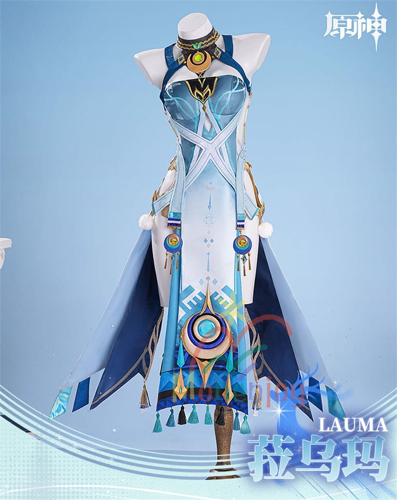 Monenjoy 原神 ラウマ コスプレ衣装 Lauma 3d樹脂製髪飾り追加 ナド・クライ イベント 霜月の子 白銀の鹿座 コスチュームgs1915