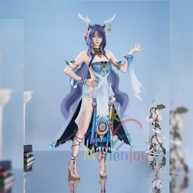 Monenjoy 原神 ラウマ コスプレ衣装 Lauma 3d樹脂製髪飾り追加 ナド・クライ イベント 霜月の子 白銀の鹿座 コスチュームgs1915