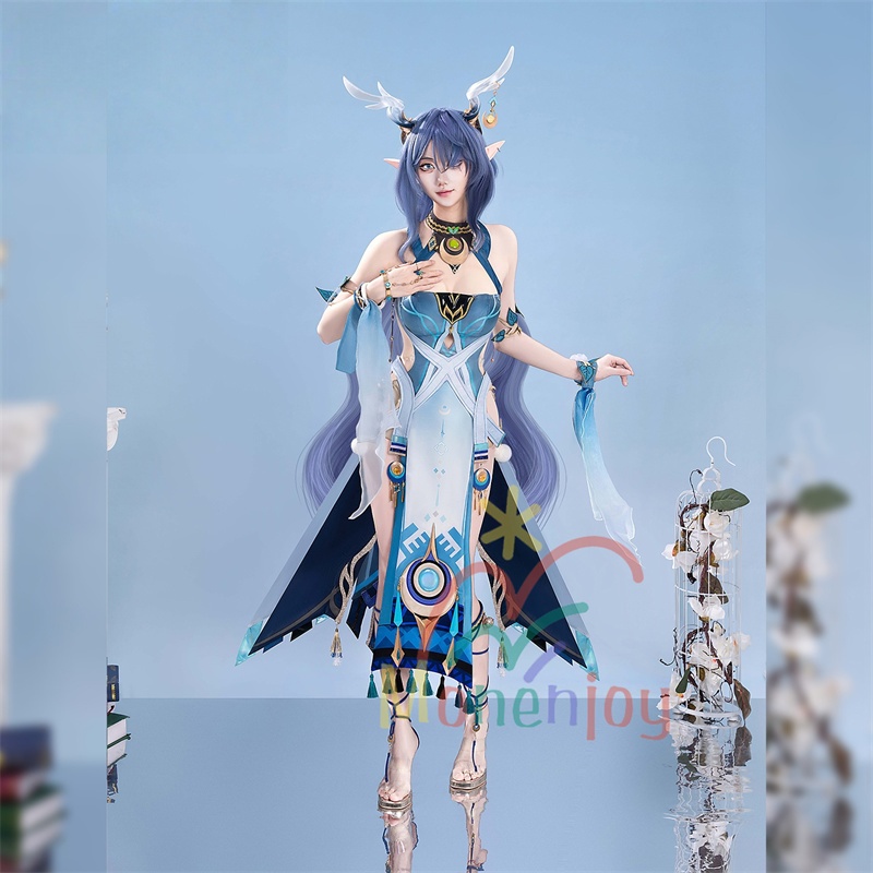 Monenjoy 原神 ラウマ コスプレ衣装 Lauma 3d樹脂製髪飾り追加 ナド・クライ イベント 霜月の子 白銀の鹿座 コスチュームgs1915