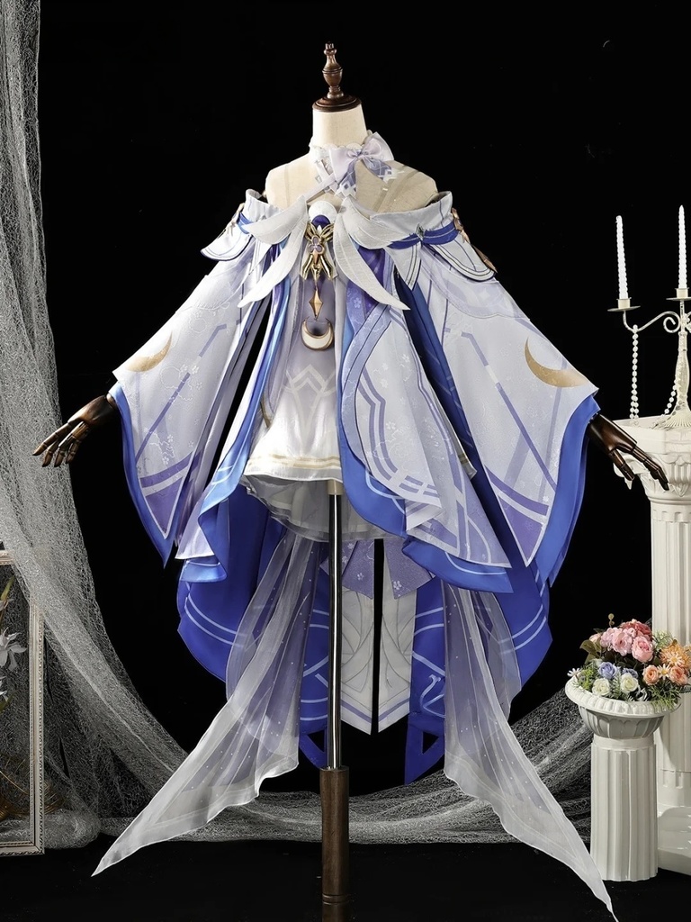 Monenjoy 原神 コロンビーナ コスプレ衣装 少女 コスチューム 3d樹脂製パーツ ナドクライ編 執行官 月の少女 Damselette Columbina コスプレ衣装 ジャカード生地 コスチューム