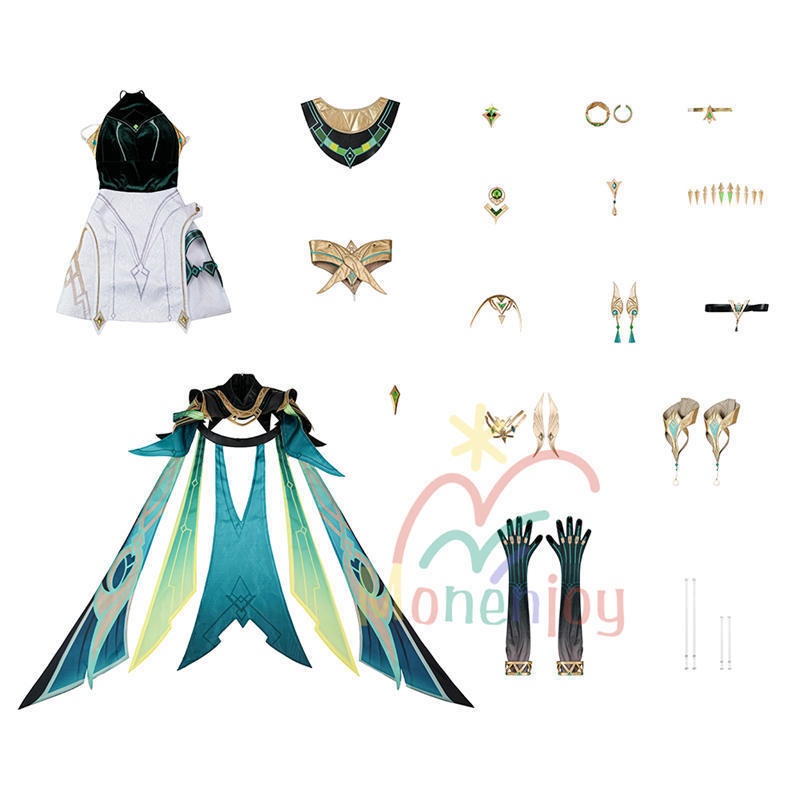 Monenjoy 原神 ネフェル コスプレ衣装 Nefer ベルベット生地 3d樹脂製パーツ ナドクライ / 秘聞の館 コスチューム 耳飾り付