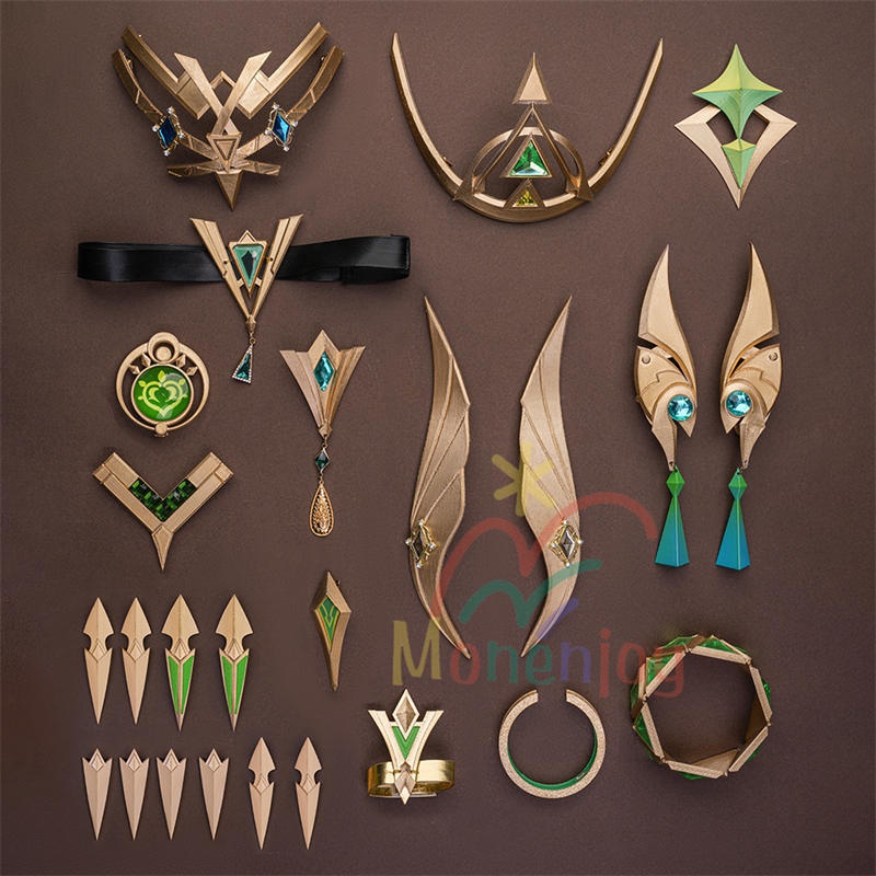 Monenjoy 原神 ネフェル コスプレ衣装 Nefer ベルベット生地 3d樹脂製パーツ ナドクライ / 秘聞の館 コスチューム 耳飾り付