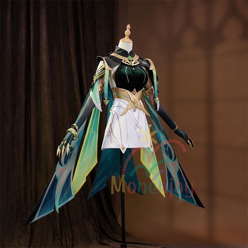 Monenjoy 原神 ネフェル コスプレ衣装 Nefer ベルベット生地 3d樹脂製パーツ ナドクライ / 秘聞の館 コスチューム 耳飾り付