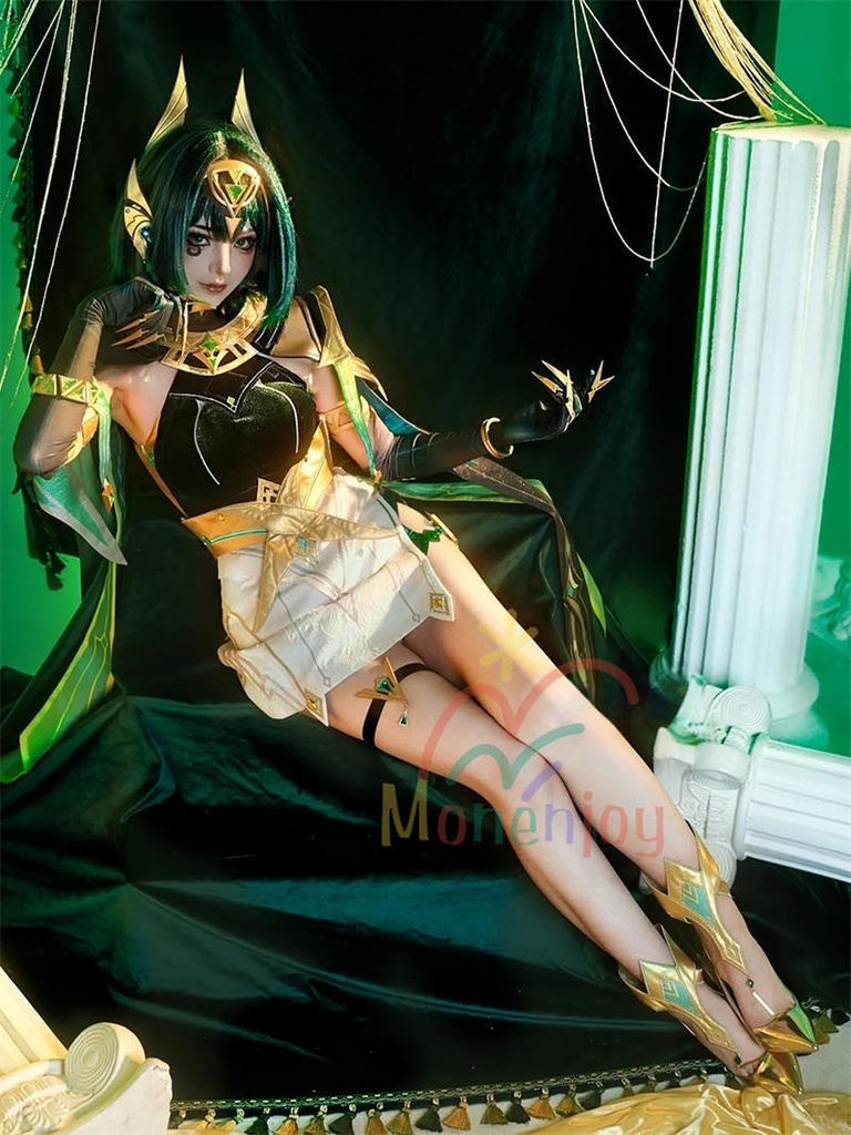 Monenjoy 原神 ネフェル コスプレ衣装 Nefer  ベルベット生地 3d樹脂製パーツ ナドクライ / 秘聞の館 コスチューム 耳飾り付