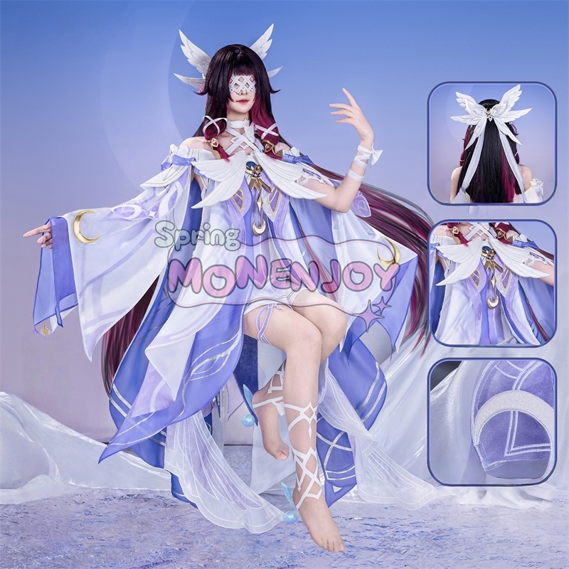 第一弾予約 Monenjoy 原神 コロンビーナ 少女 コスチューム コスプレ衣装 髪飾り+アイマスク付 3d樹脂製パーツ 執行官 月の少女 Damselette Columbina コスプレ衣装