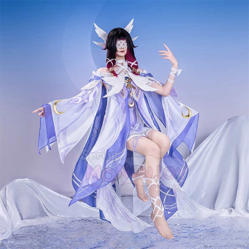 第一弾予約　Monenjoy 原神 コロンビーナ 少女　コスチューム コスプレ衣装　　髪飾り＋アイマスク付　3ｄ樹脂製パーツ 執行官 月の少女 Damselette Columbina コスプレ衣装