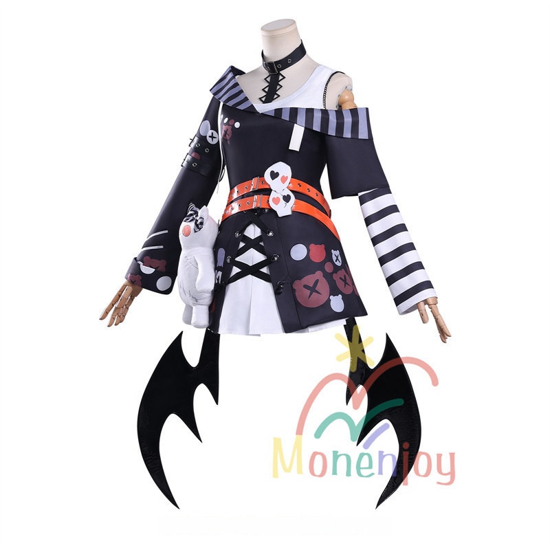 Monenjoy 魔法少女ノ魔女裁判 沢渡ココ コスプレ衣装 髪飾付 実況者 猫耳のヘッドフォン 孤独な配信者 翼+ぬいぐるみ付 ワンピース 仮装 イベント