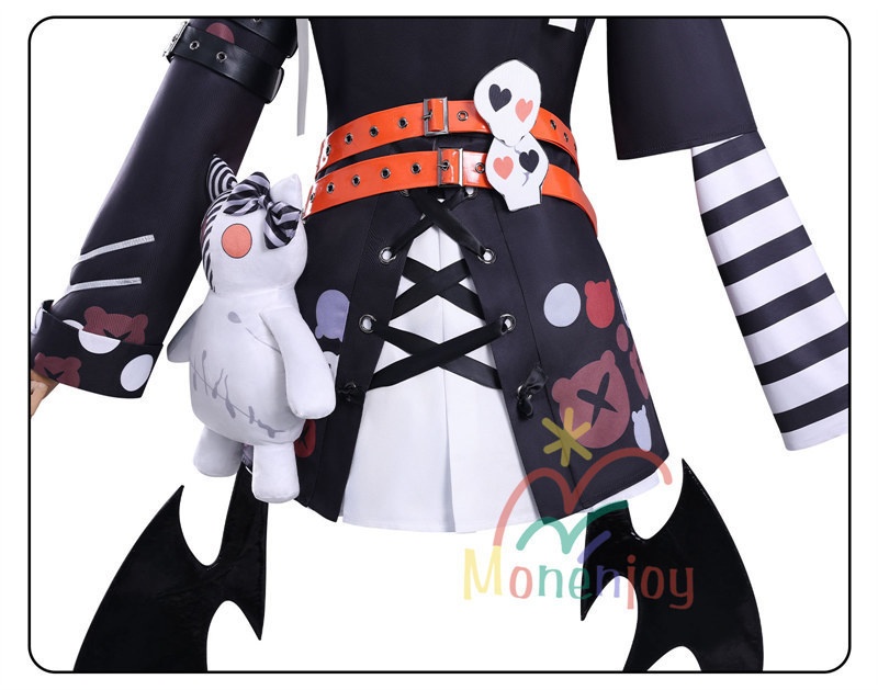 Monenjoy 魔法少女ノ魔女裁判 沢渡ココ コスプレ衣装 髪飾付 実況者 猫耳のヘッドフォン 孤独な配信者 翼+ぬいぐるみ付 ワンピース 仮装 イベント