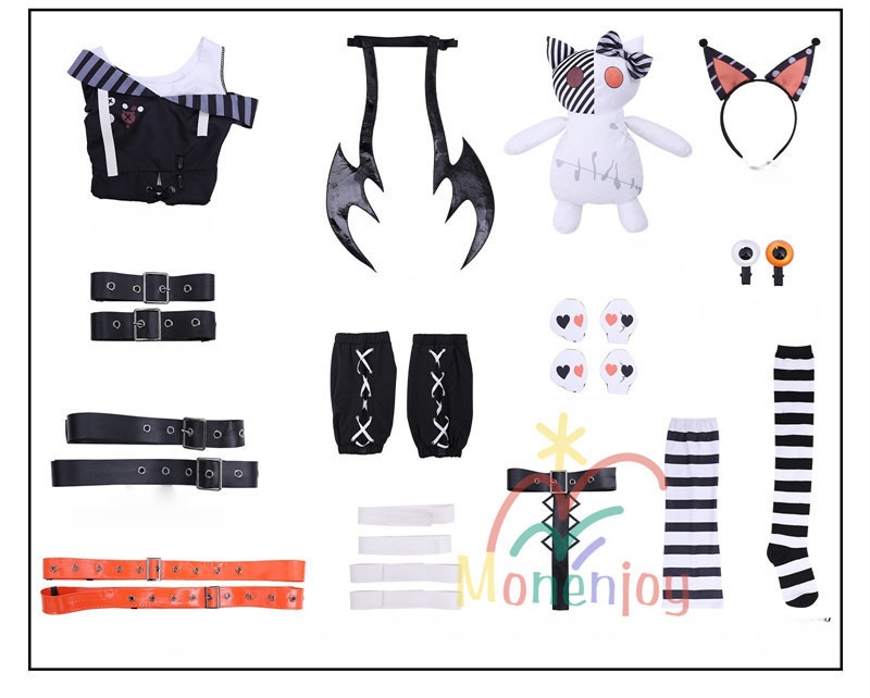 Monenjoy 魔法少女ノ魔女裁判 沢渡ココ コスプレ衣装 髪飾付 実況者 猫耳のヘッドフォン 孤独な配信者 翼+ぬいぐるみ付 ワンピース 仮装 イベント