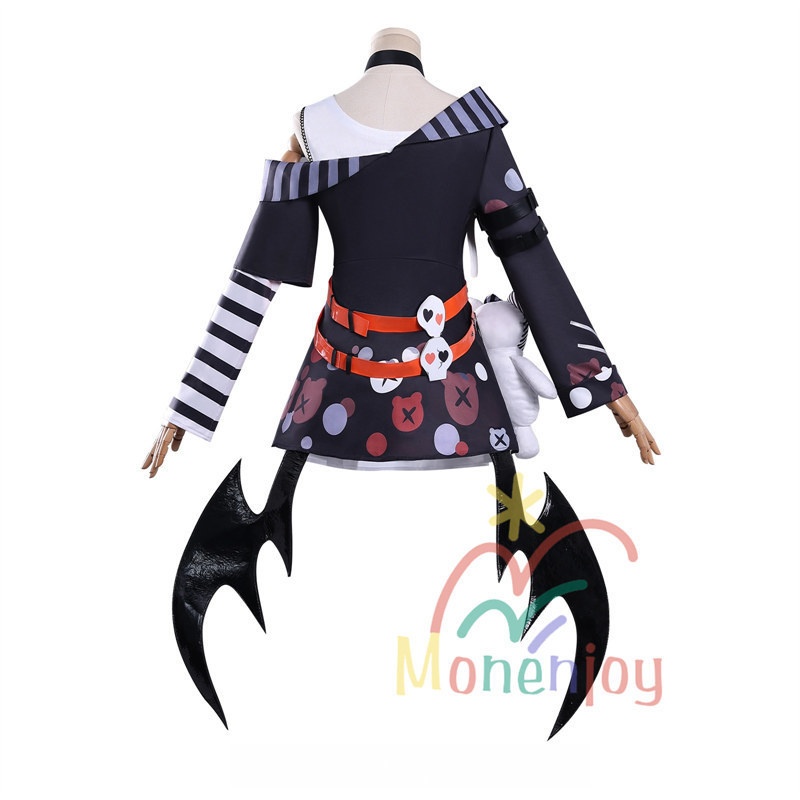 Monenjoy 魔法少女ノ魔女裁判 沢渡ココ コスプレ衣装 髪飾付 実況者 猫耳のヘッドフォン 孤独な配信者 翼+ぬいぐるみ付 ワンピース 仮装 イベント