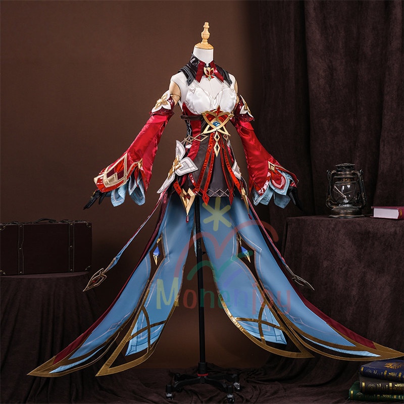 予約販売 Monenjoy 原神 アリス コスプレ衣装 コスチューム 帽子付 3d樹脂製パーツ 炎元素の神の目付 ナド・クライ編 魔術師 魔女 仮装 モンド / 魔女会