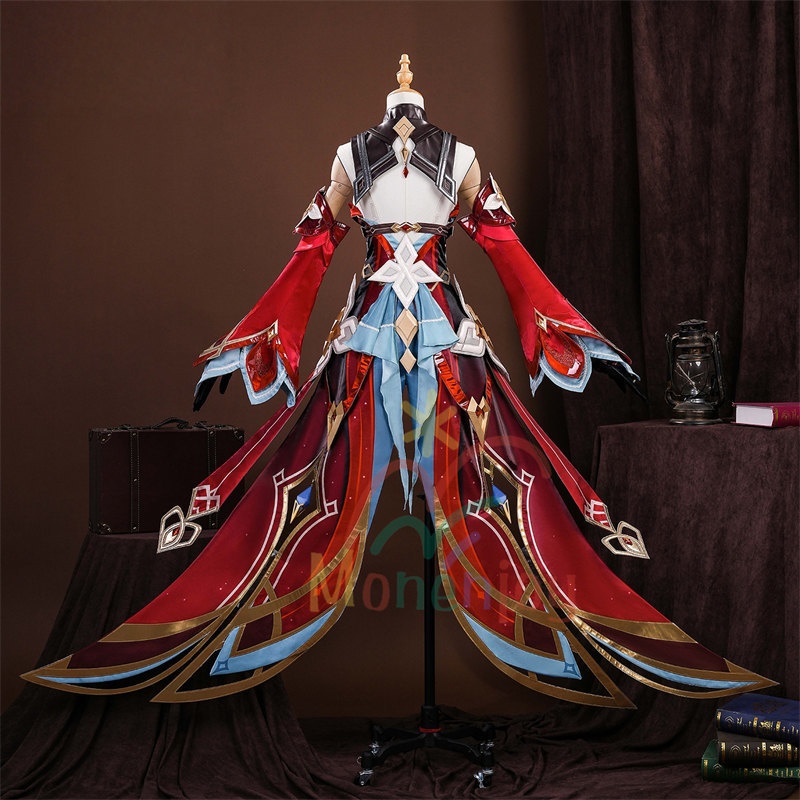 予約販売 Monenjoy 原神 アリス コスプレ衣装 コスチューム 帽子付 3d樹脂製パーツ 炎元素の神の目付 ナド・クライ編 魔術師 魔女 仮装 モンド / 魔女会