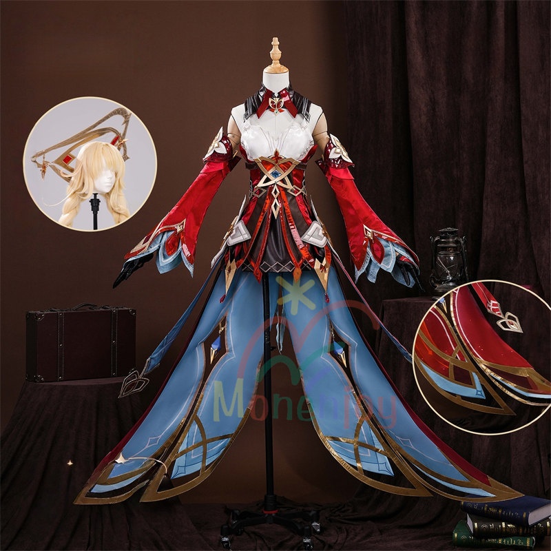 予約販売 Monenjoy 原神 アリス コスプレ衣装 コスチューム 帽子付 3d樹脂製パーツ 炎元素の神の目付 ナド・クライ編 魔術師 魔女 仮装 モンド / 魔女会