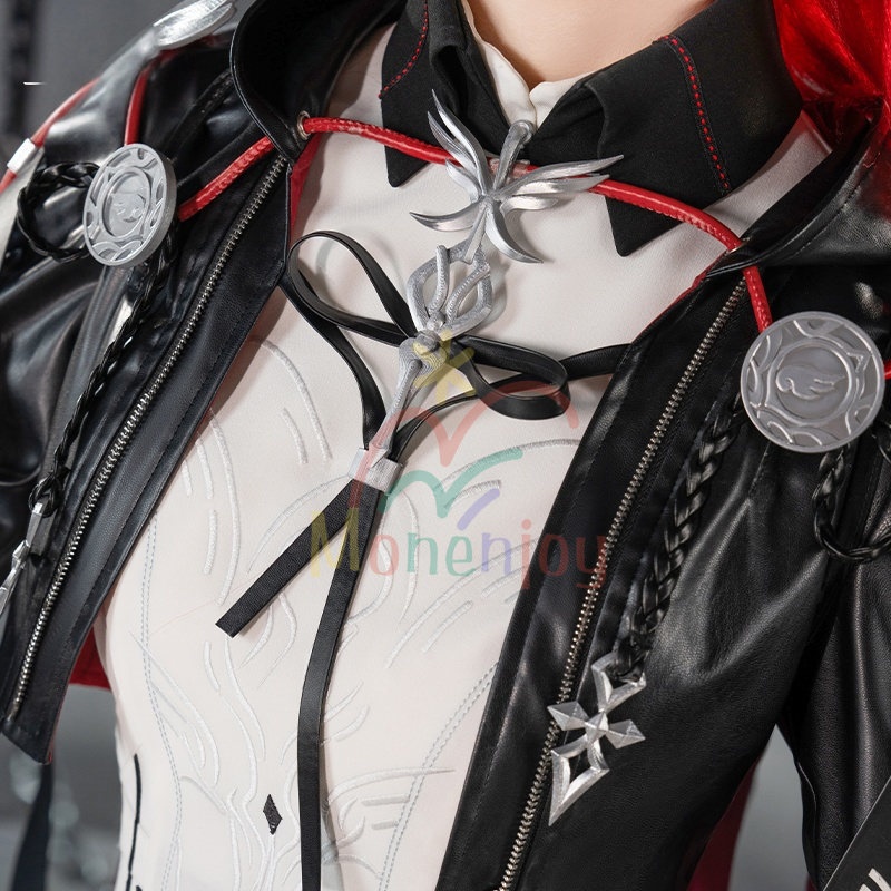 Monenjoy アークナイツ 新約エクシア コスプレ衣装 刺繍柄 LED光輪 3d樹脂アクセサリー 高再現度 戦闘服デザイン Exusiai the New Covenant