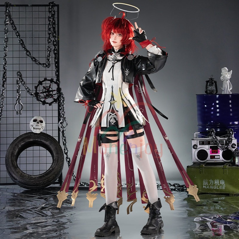 Monenjoy アークナイツ 新約エクシア コスプレ衣装 刺繍柄 LED光輪 3d樹脂アクセサリー 高再現度 戦闘服デザイン Exusiai the New Covenant