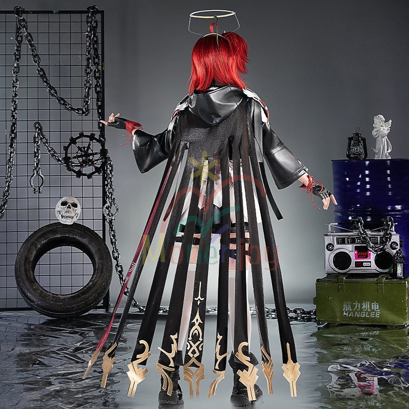 Monenjoy アークナイツ 新約エクシア コスプレ衣装 刺繍柄 LED光輪 3d樹脂アクセサリー 高再現度 戦闘服デザイン Exusiai the New Covenant