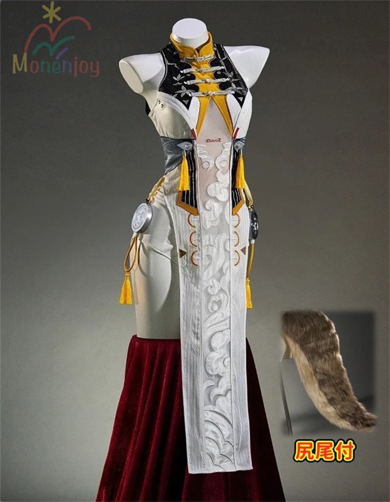 Monenjoy ゼンゼロ 葉瞬光 コスプレ 1形態 刺繍柄 Ye Shunguang タトゥーシール付き 3d樹脂製パーツ 雲嶽山 尻尾付 コスチューム イベント