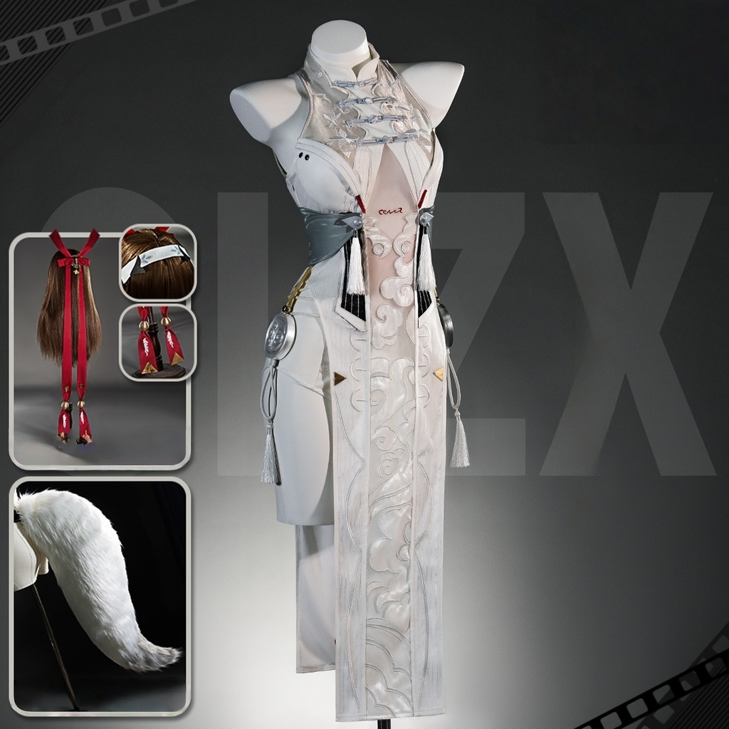 Monenjoy　ゼンゼロ 葉瞬光 　コスプレ　2形態　白色尻尾付　プリントタイツ付　刺繍柄　 Ye Shunguang　  3d樹脂製パーツ　雲嶽山　コスチューム　イベント　　