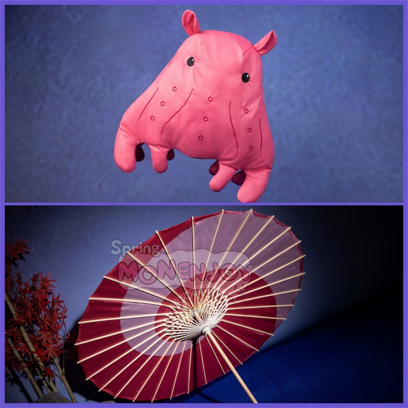 Monenjoy 超かぐや姫! 月見ヤチヨ コスプレ衣装 ヘアアクセサリー付 コスチューム 和服 仮装 酒寄彩葉 ぬいぐるみ+和傘別途追加対応