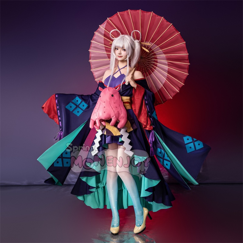 Monenjoy 超かぐや姫! 月見ヤチヨ コスプレ衣装 ヘアアクセサリー付 コスチューム 和服 仮装 酒寄彩葉 ぬいぐるみ+和傘別途追加対応