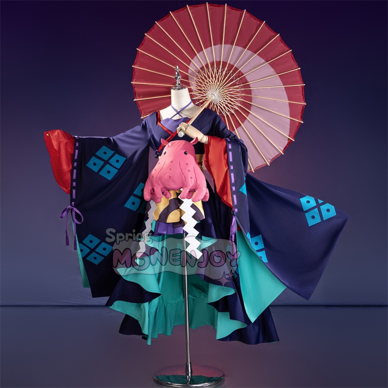 Monenjoy 超かぐや姫! 月見ヤチヨ コスプレ衣装 ヘアアクセサリー付 コスチューム 和服 仮装 酒寄彩葉 ぬいぐるみ+和傘別途追加対応